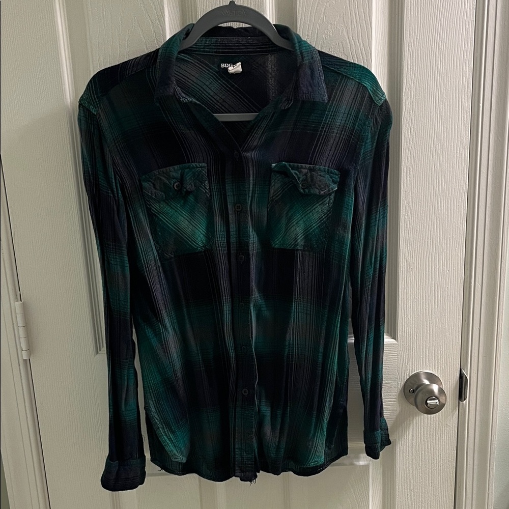 BDG Black and Green Plaid Flannel